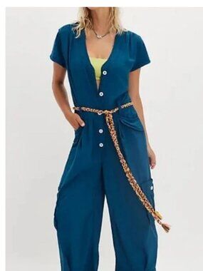 NWOT Free People Hit the Coast Coveralls/Jumpsuit in Sailor Blue - Large